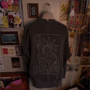 Keith Haring NYC Graphic Sweatshirt Women's XXS/XS Charcoal Gray Oversized Aerie
